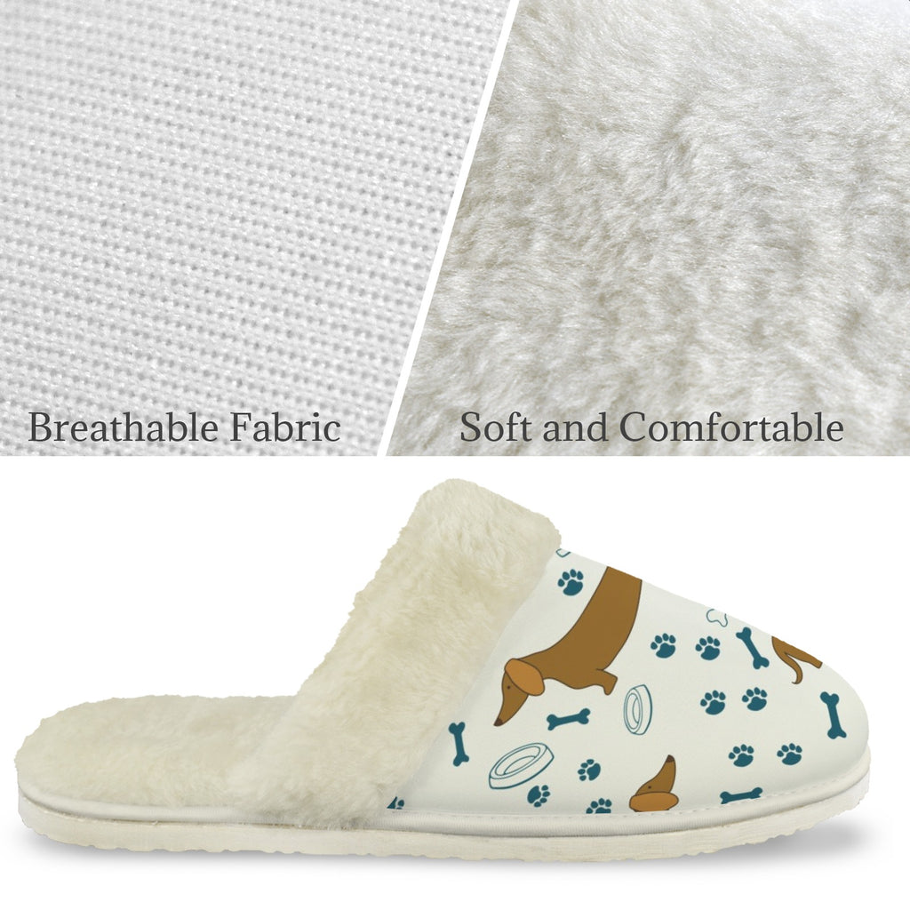 Sausage Dog Men's Fur Trim Thick-Sole Indoor Slippers Men's Fur Trimmed Slippers animal Printed Offshore