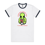Reading Takes You To Another World, Alien - Staple Ringer Tee White Navy Ringer T-Shirt Printed In Australia Reading Sci Fi