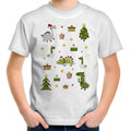 Cute Dinosaur Christmas - Kids Youth T-Shirt White Kids Christmas T-shirt Christmas Printed In Australia