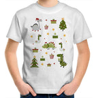 Cute Dinosaur Christmas - Kids Youth T-Shirt White Kids Christmas T-shirt Christmas Printed In Australia