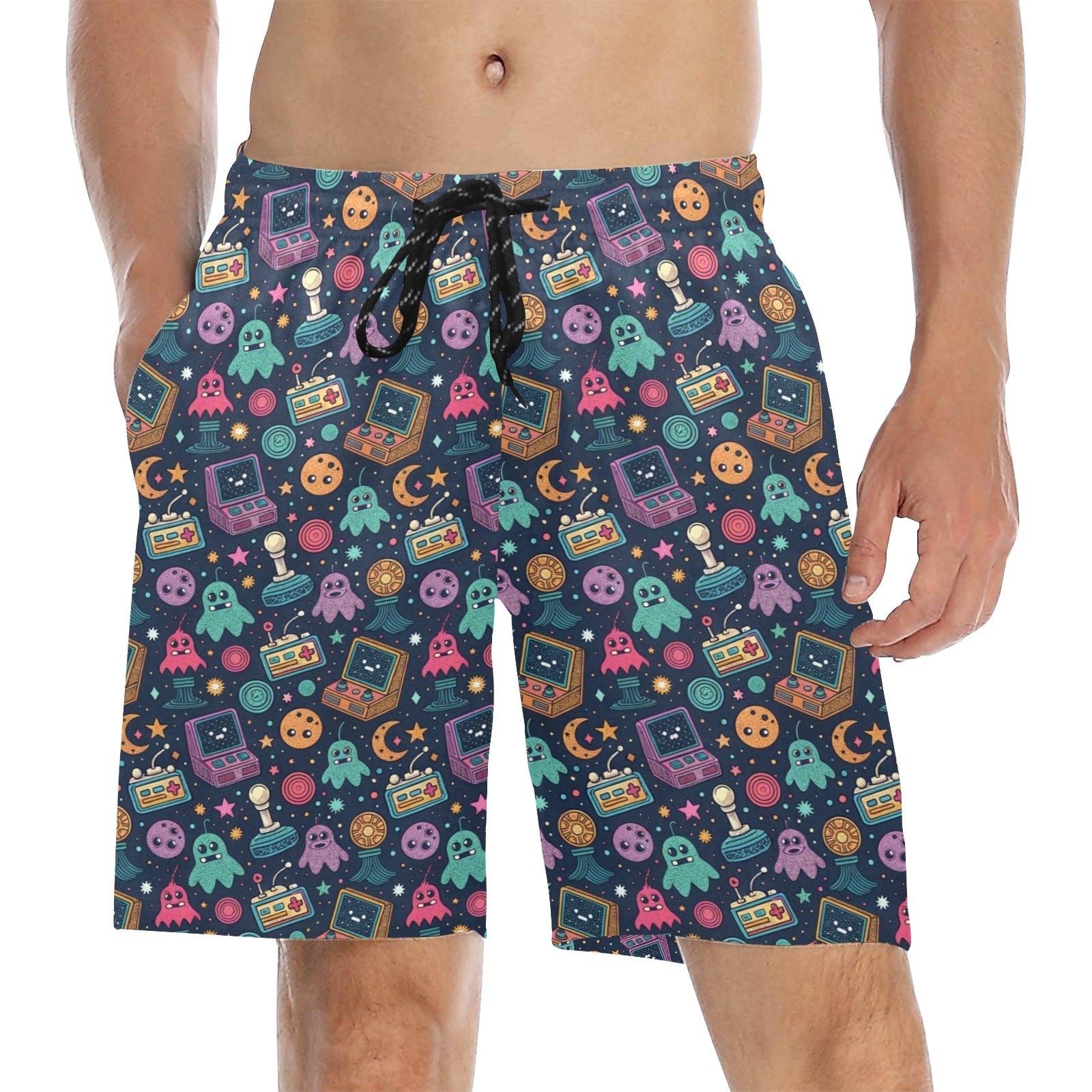 Space Arcade Men's Mid-Length Beach Shorts 5XL Men's Mid-Length Beach Shorts Games Printed Offshore Retro Sci Fi