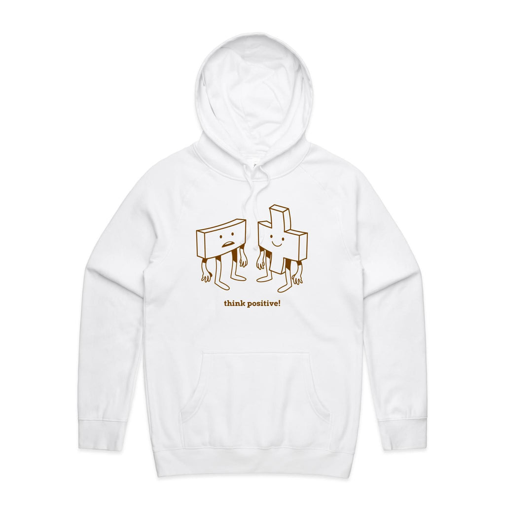 Think Positive, Maths - Mens Hoodie White Mens Hoodie Maths Positivity Printed In Australia