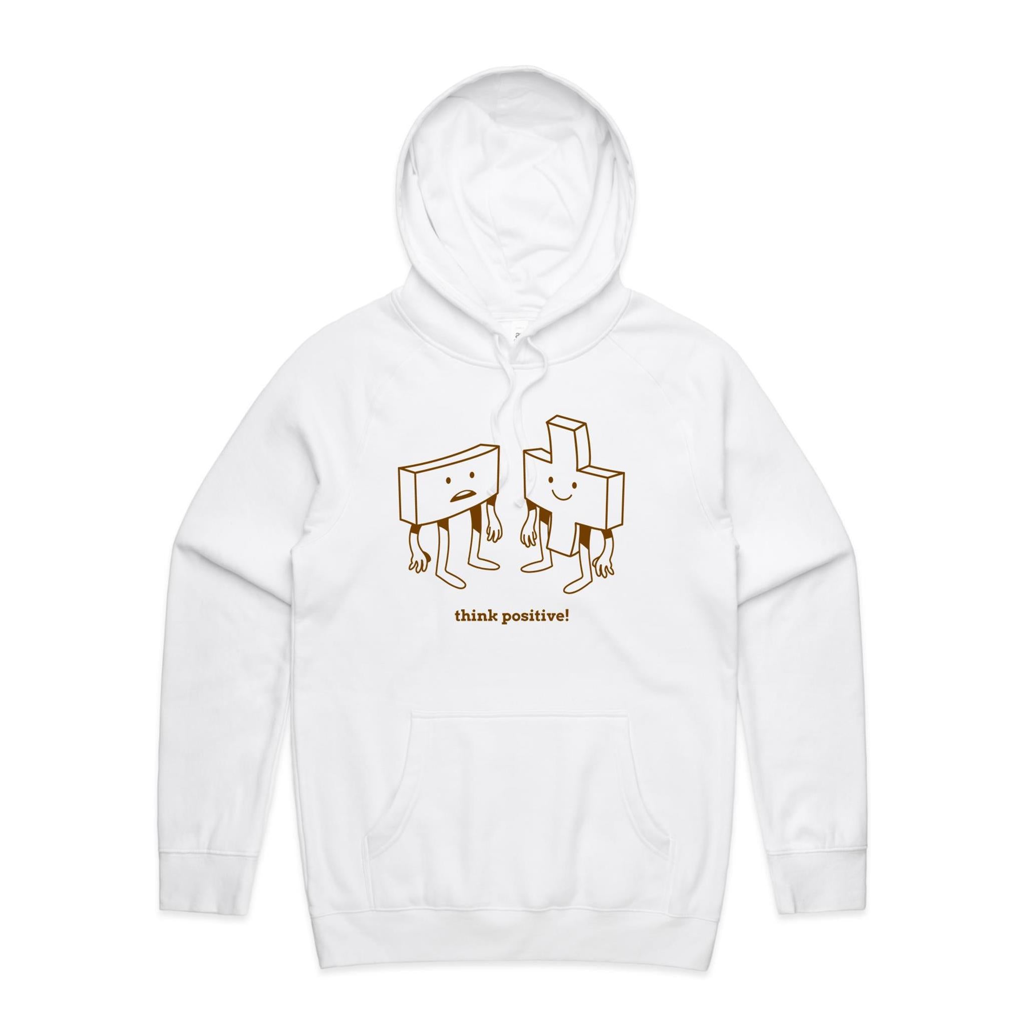 Think Positive, Maths - Mens Hoodie White Mens Hoodie Maths Positivity Printed In Australia