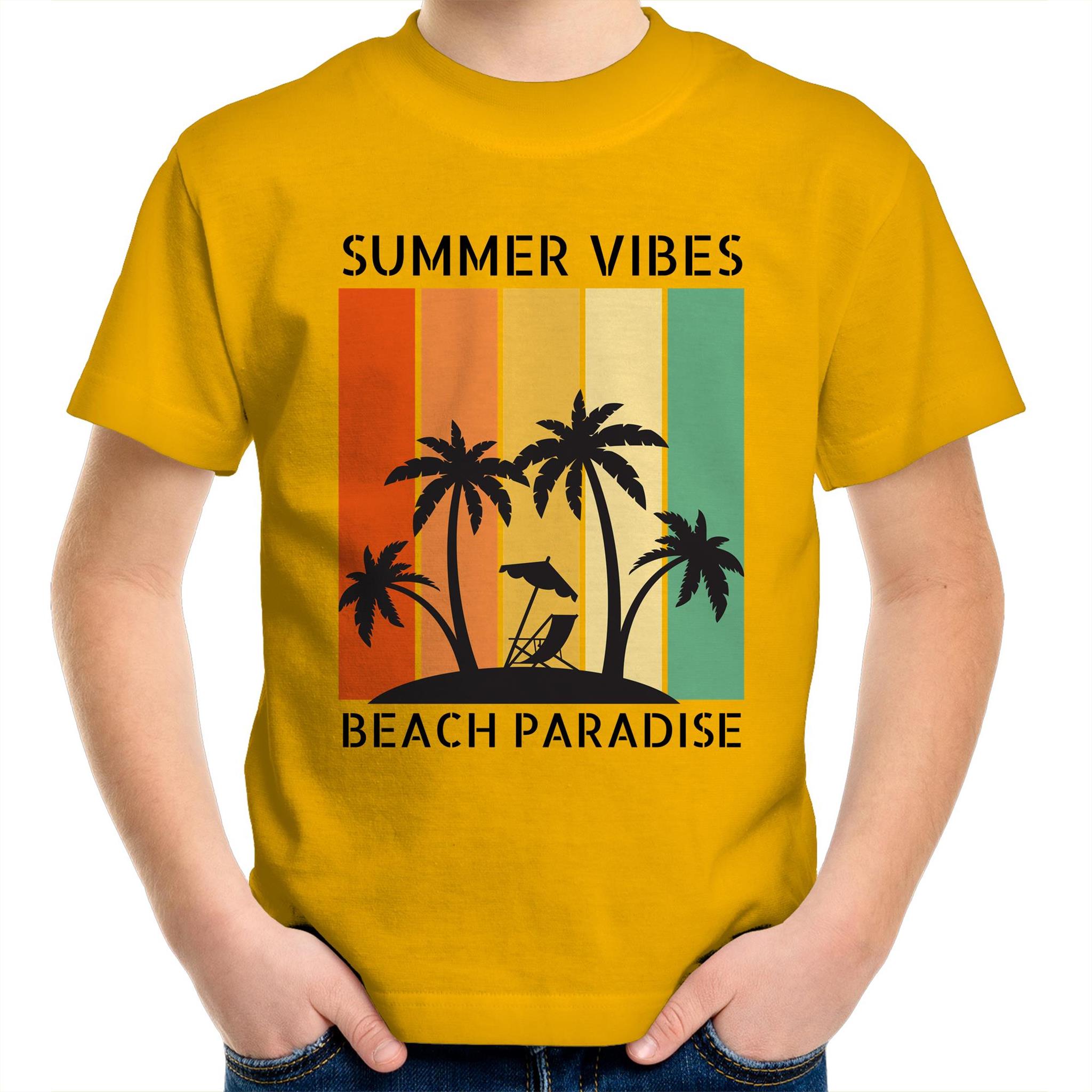 Summer Vibes - Kids Youth T-Shirt Gold Kids Youth T-shirt Printed In Australia Summer Surf