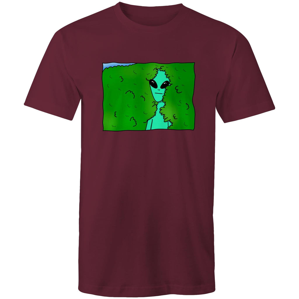 Alien Backing Into Hedge Meme - Mens T-Shirt Burgundy Mens T-shirt Printed In Australia Sci Fi