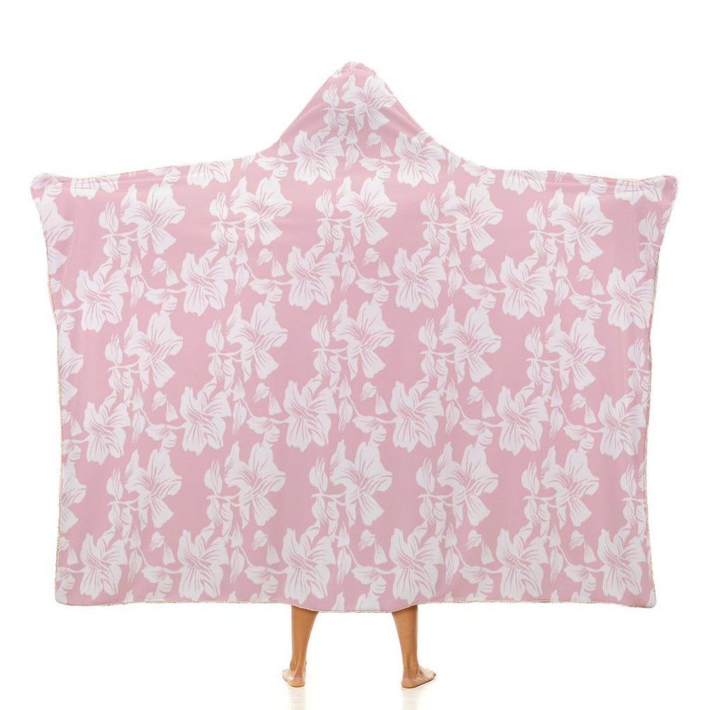 Pink Hawaiian Floral Kids Hooded Blanket 100cm x 130cm white 40"×50" Kids Hooded Blanket Plants Printed Offshore