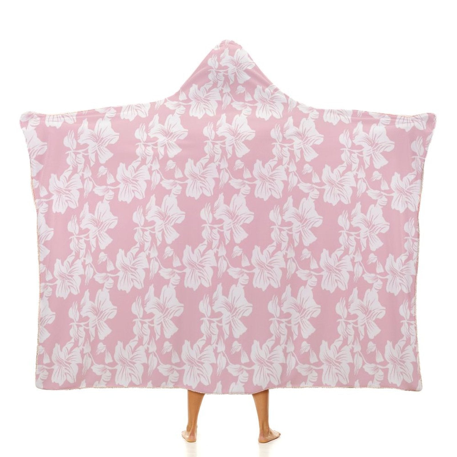 Pink Hawaiian Floral Kids Hooded Blanket 100cm x 130cm white 40"×50" Kids Hooded Blanket Plants Printed Offshore