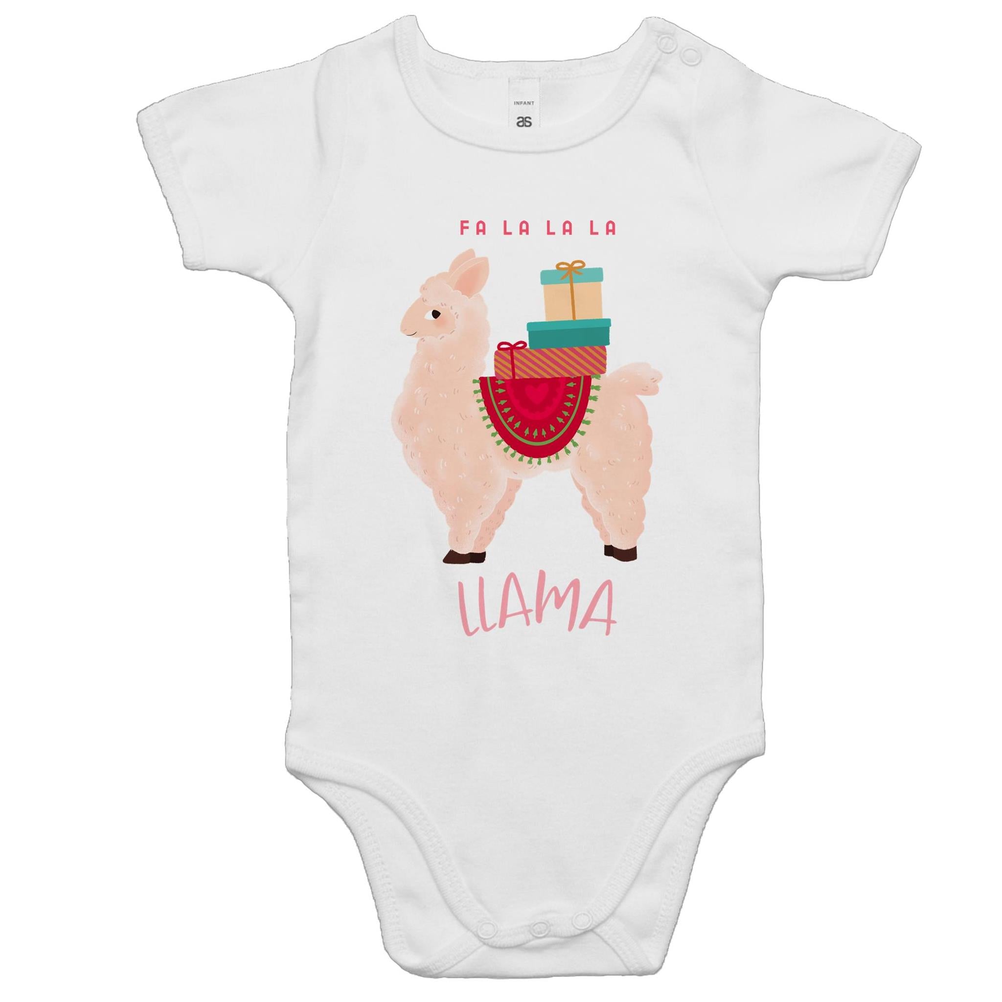 Fa La La La Llama, Christmas - Baby Bodysuit White Baby Christmas Bodysuit Christmas Printed In Australia