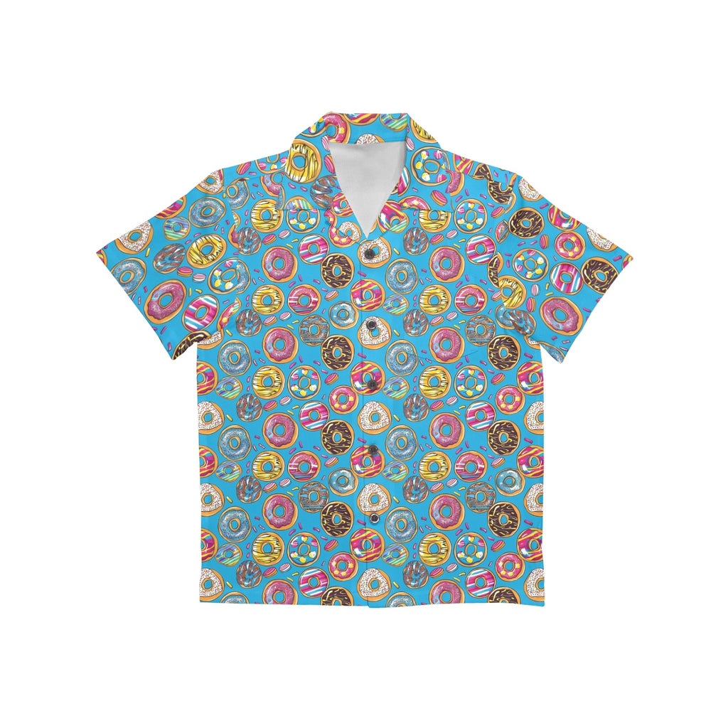 Doughnuts On Blue Junior Kids Hawaiian Shirt