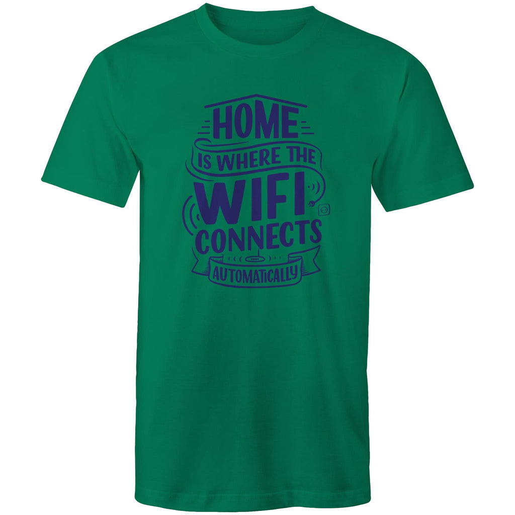 Home Is Where The WIFI Connects Automatically - Mens T-Shirt Kelly Green Mens T-shirt Printed In Australia Tech