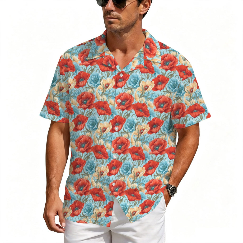 Vibrant Floral Men's Crinkle Hawaiian Shirt