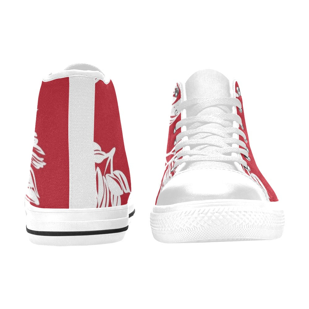 Red Retro Foliage, Hawaiian Flower - Men's High Top Canvas Shoes