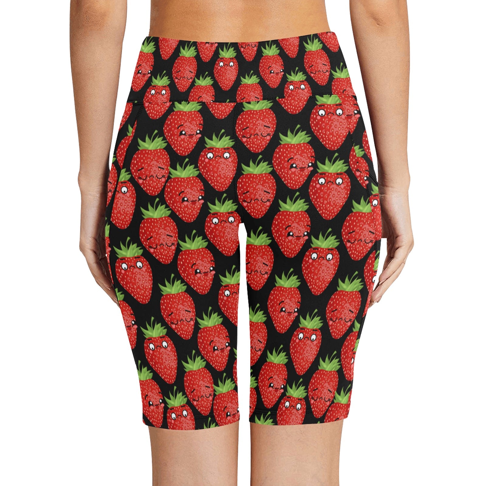 Strawberry Characters Women's Bike Shorts With Side Pockets Women's Bike Shorts Food Printed Offshore