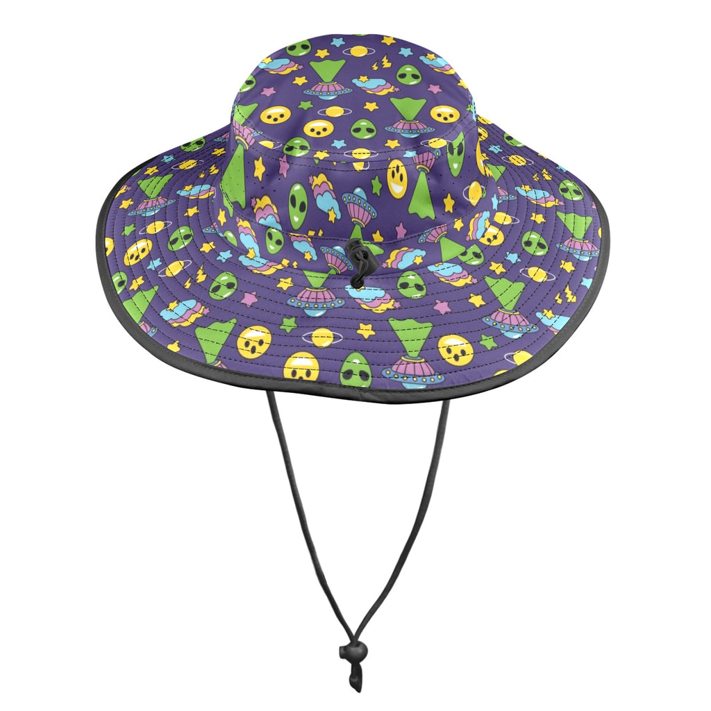 Groovy Alien And UFO Wide Brim Bucket Hat Wide Brim Bucket Hat Printed Offshore Sci Fi