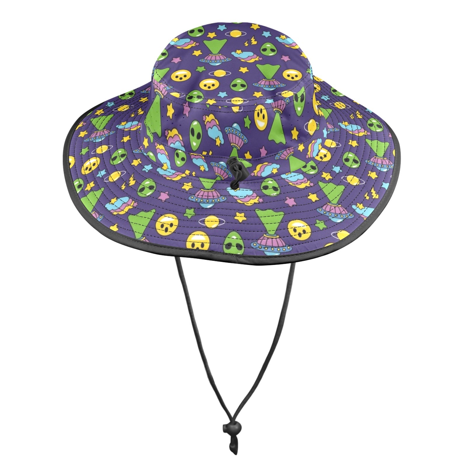 Groovy Alien And UFO Wide Brim Bucket Hat Wide Brim Bucket Hat Printed Offshore Sci Fi