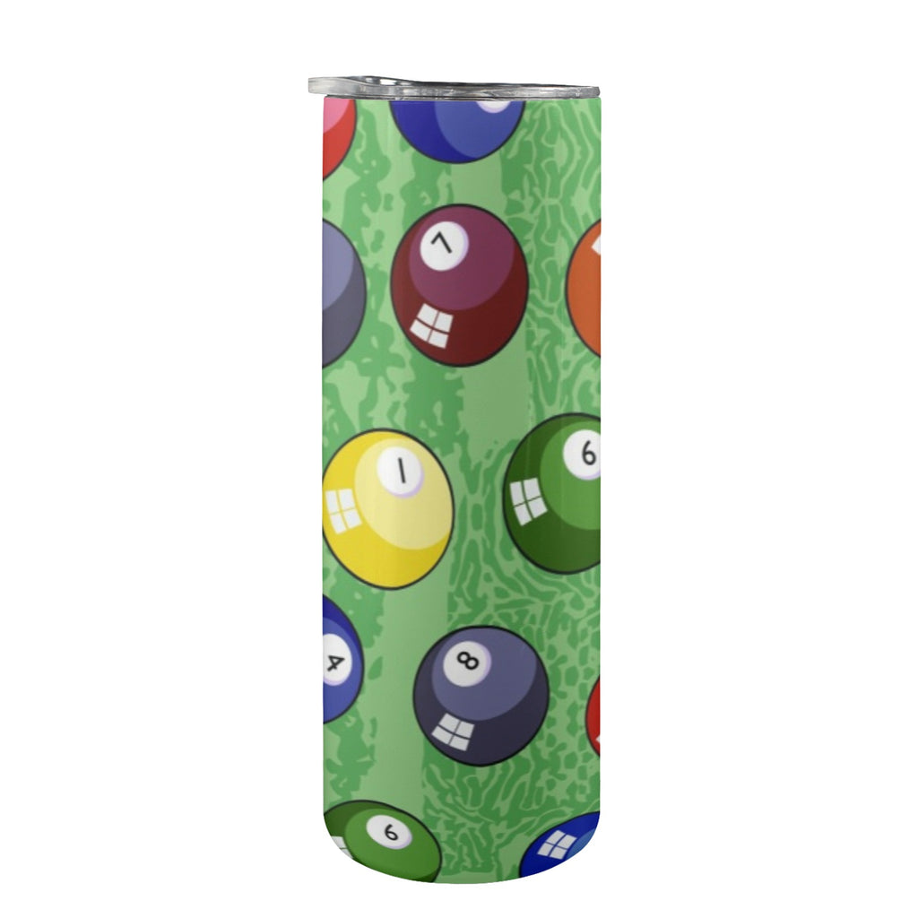 Pool Balls - 20oz Tall Skinny Tumbler with Lid and Straw