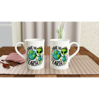 Personalised - Save The Earth, Alien - White 10oz Porcelain Slim Mug Personalised Porcelain Mug customise Environment Globally Fulfilled personalise Sci Fi
