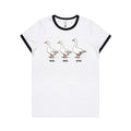 Duck Duck Goose - Women's Ringer Tee White Black Womens Ringer T-shirt animal Games Printed In Australia