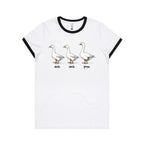 Duck Duck Goose - Women's Ringer Tee White Black Womens Ringer T-shirt animal Games Printed In Australia
