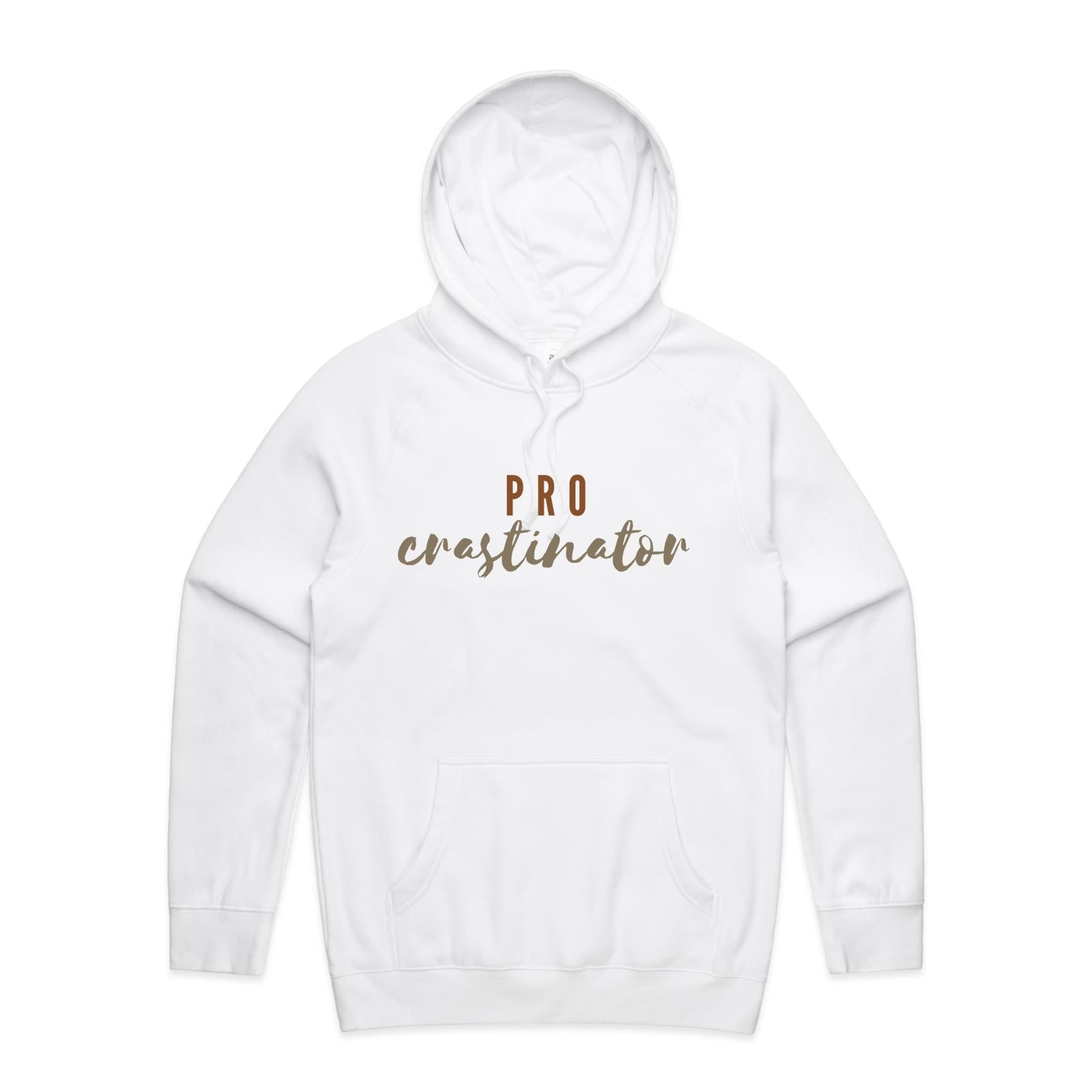 Procrastinator - Mens Hoodie White Mens Hoodie Printed In Australia
