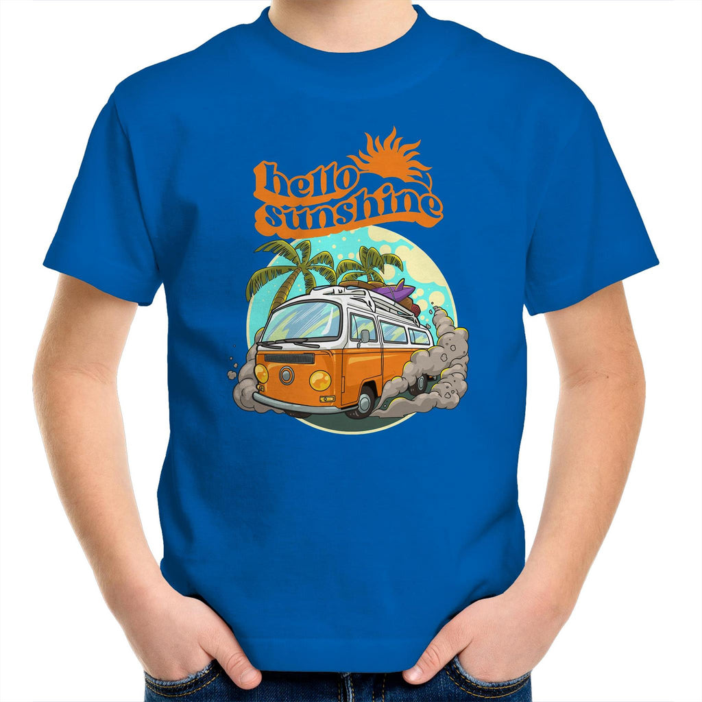 Hello Sunshine, Beach Van - Kids Youth T-Shirt Bright Royal Kids Youth T-shirt Printed In Australia Retro Summer Surf