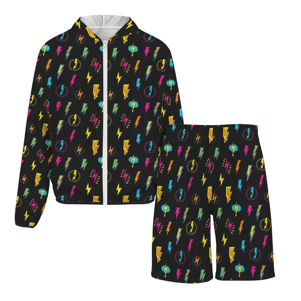 Fun Lightning Men's Lightweight Sun Hoodie & Shorts Set Men's Lightweight Sun Hoodie & Shorts comic Printed Offshore