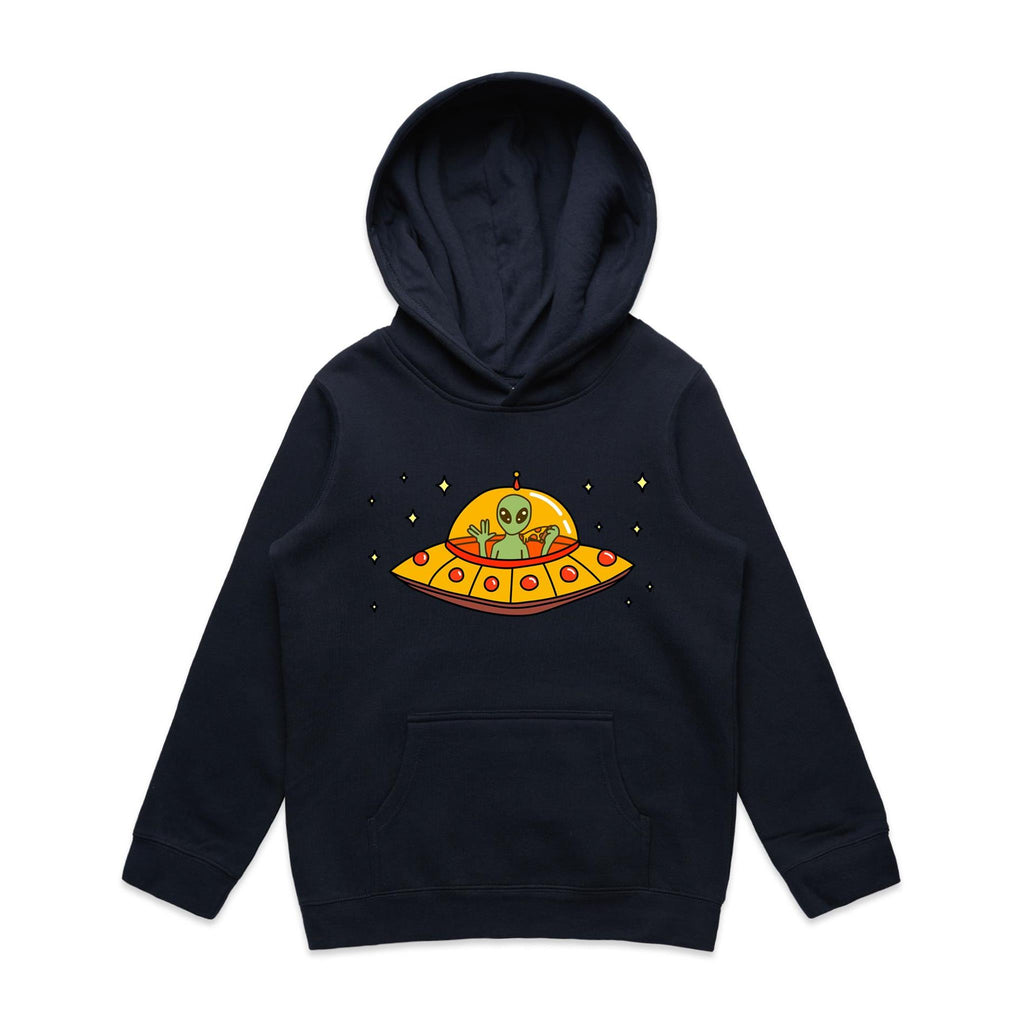 Alien Pizza - Kids Hoodie Navy Kids Hoodie Printed In Australia