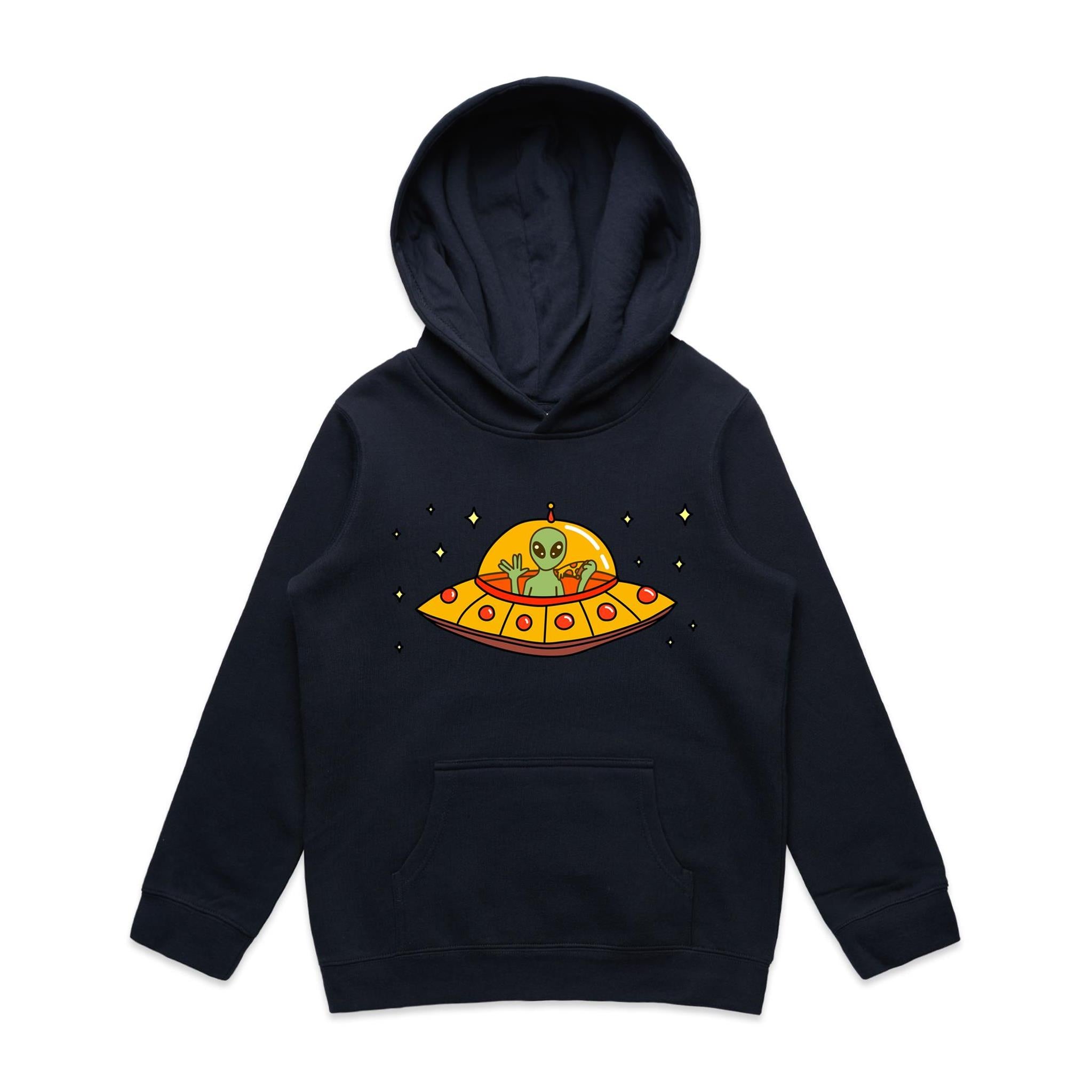 Alien Pizza - Kids Hoodie Navy Kids Hoodie Printed In Australia