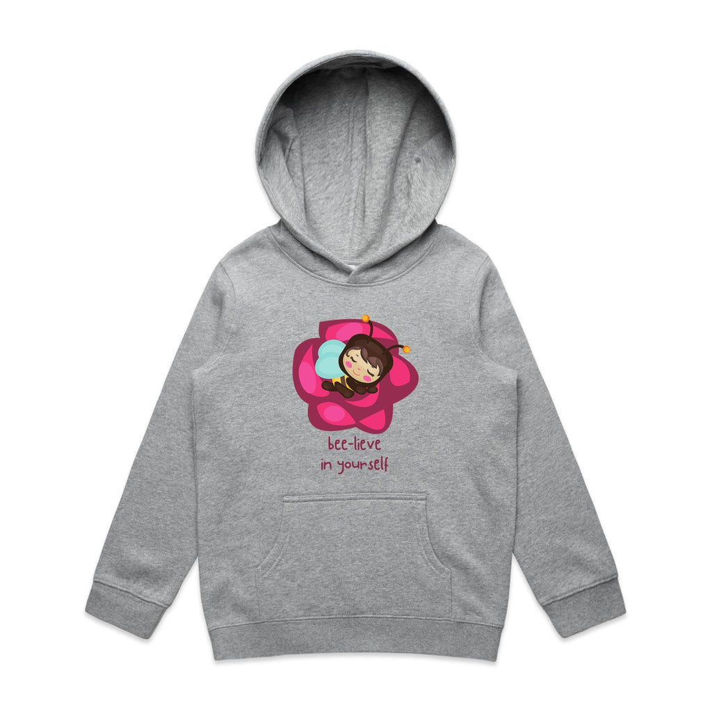 Bee-lieve In Yourself - Kids Hoodie Grey Marle Kids Hoodie Printed In Australia