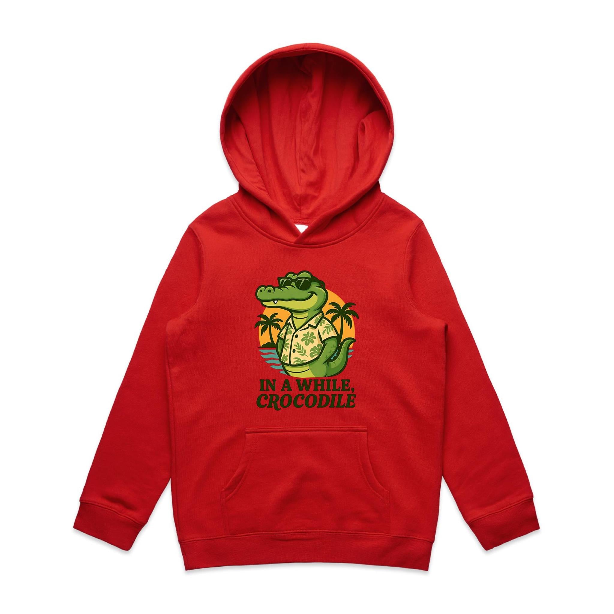 In A While, Crocodile - Kid's AS Colour Hoodie Red Kids Hoodie animal Printed In Australia