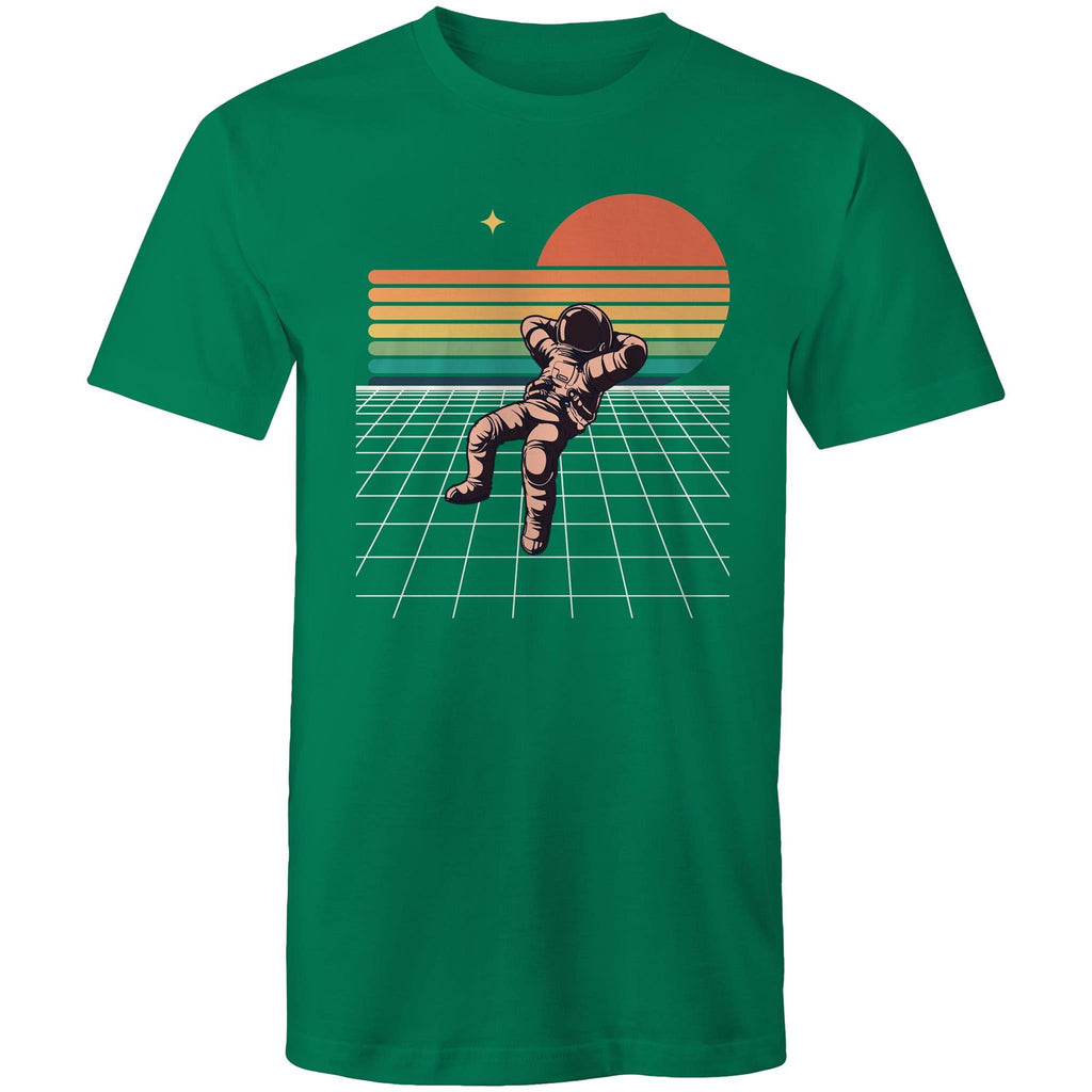 Retro Astronaut - Mens T-Shirt Kelly Green Mens T-shirt Printed In Australia Retro Space