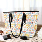 Boho Flowers And Leaves PU Leather Tote Bag Large Leather Tote Bag-Large Plants Printed Offshore