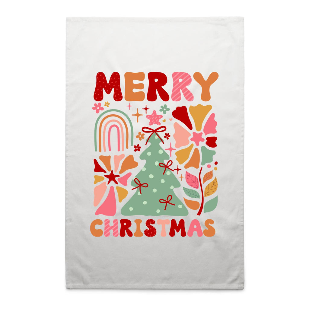 Merry Christmas - AS Colour Tea Towel White One Size Christmas Tea Towel Christmas Printed In Australia