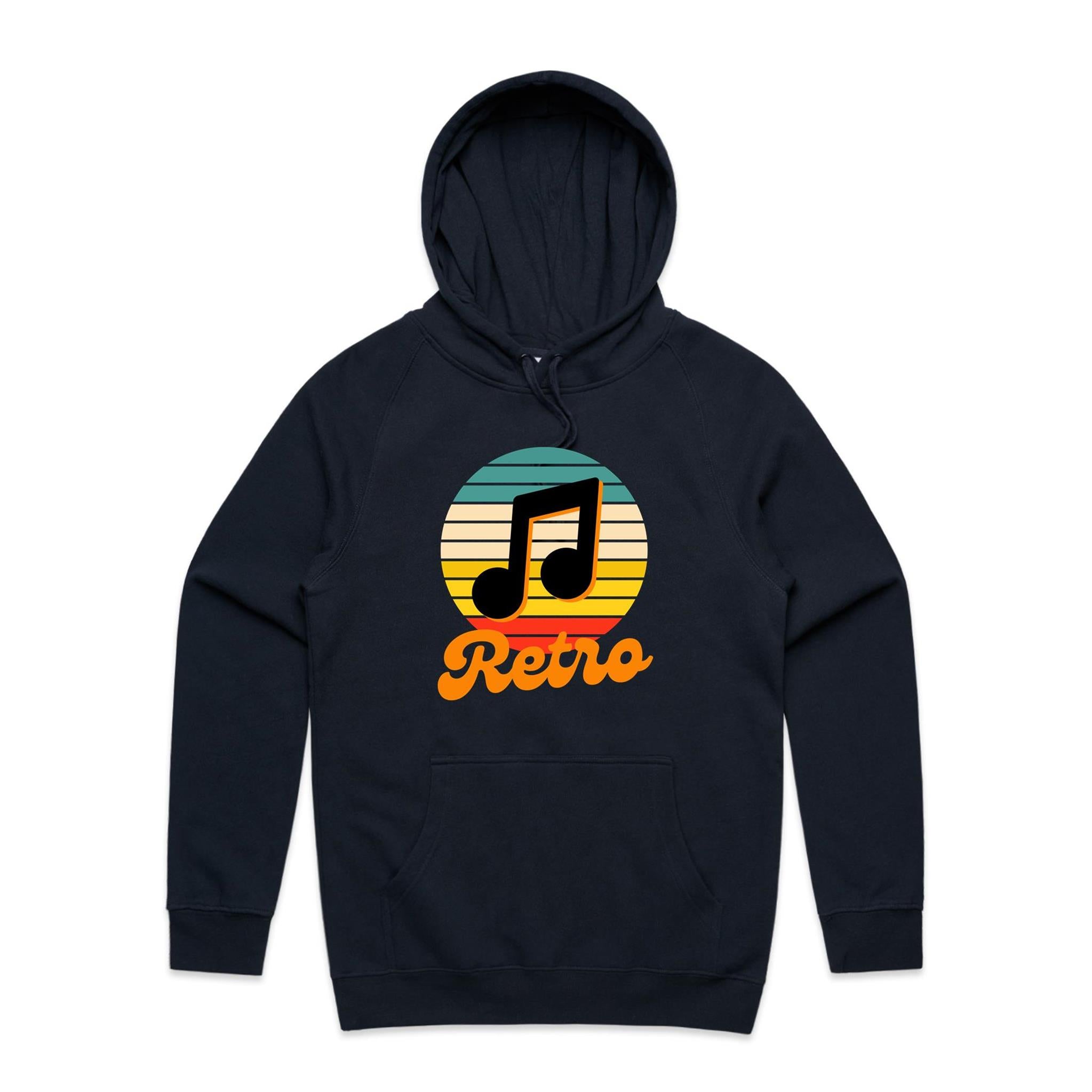 Retro Music - Mens Hoodie Navy Mens Hoodie Music Printed In Australia Retro