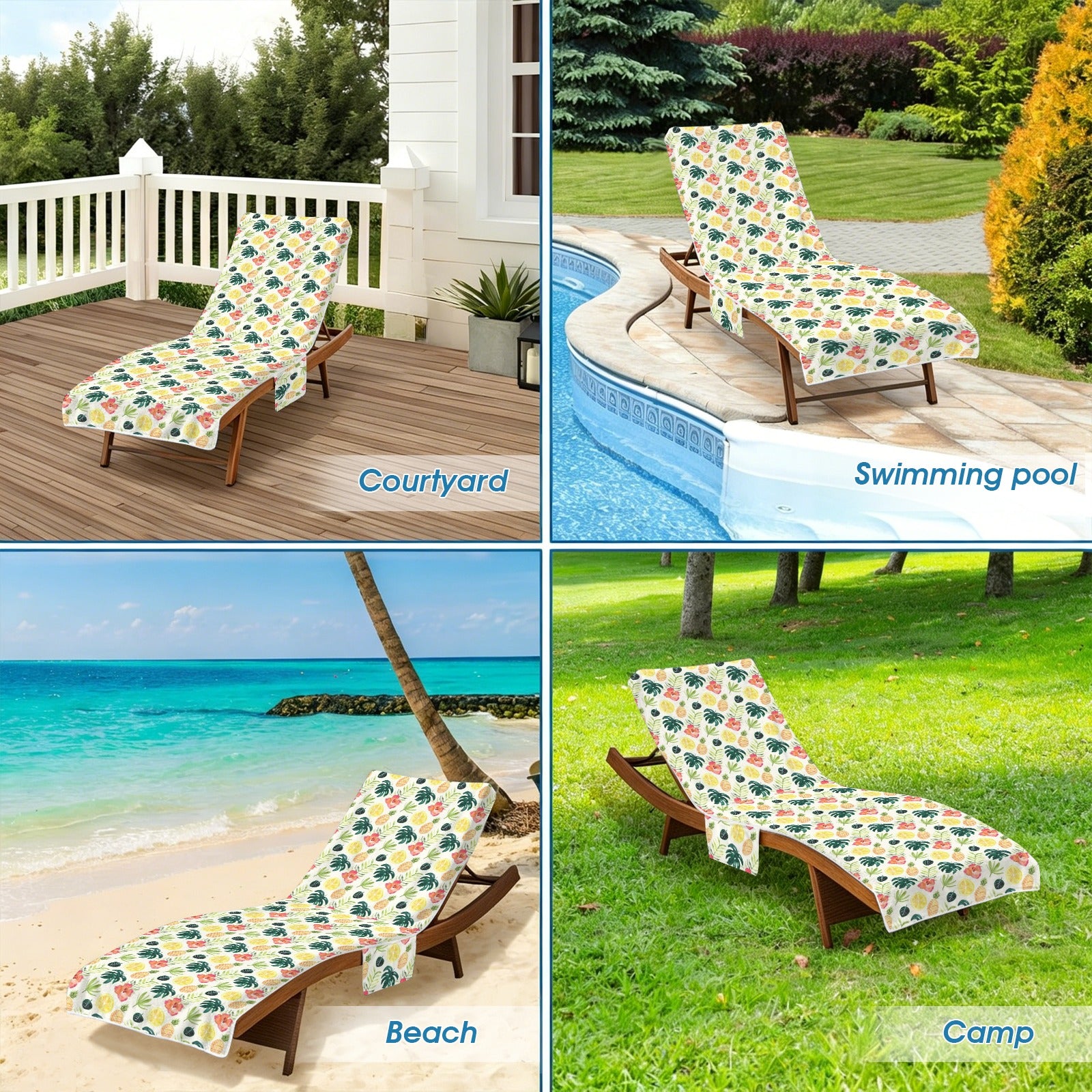Pineapple Tropical Beach Chair Towel Cover with Side Pockets