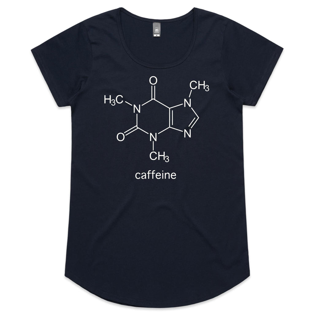 Caffeine Molecule - Womens Scoop Neck T-Shirt Navy Womens Scoop Neck T-shirt Coffee Printed In Australia Science