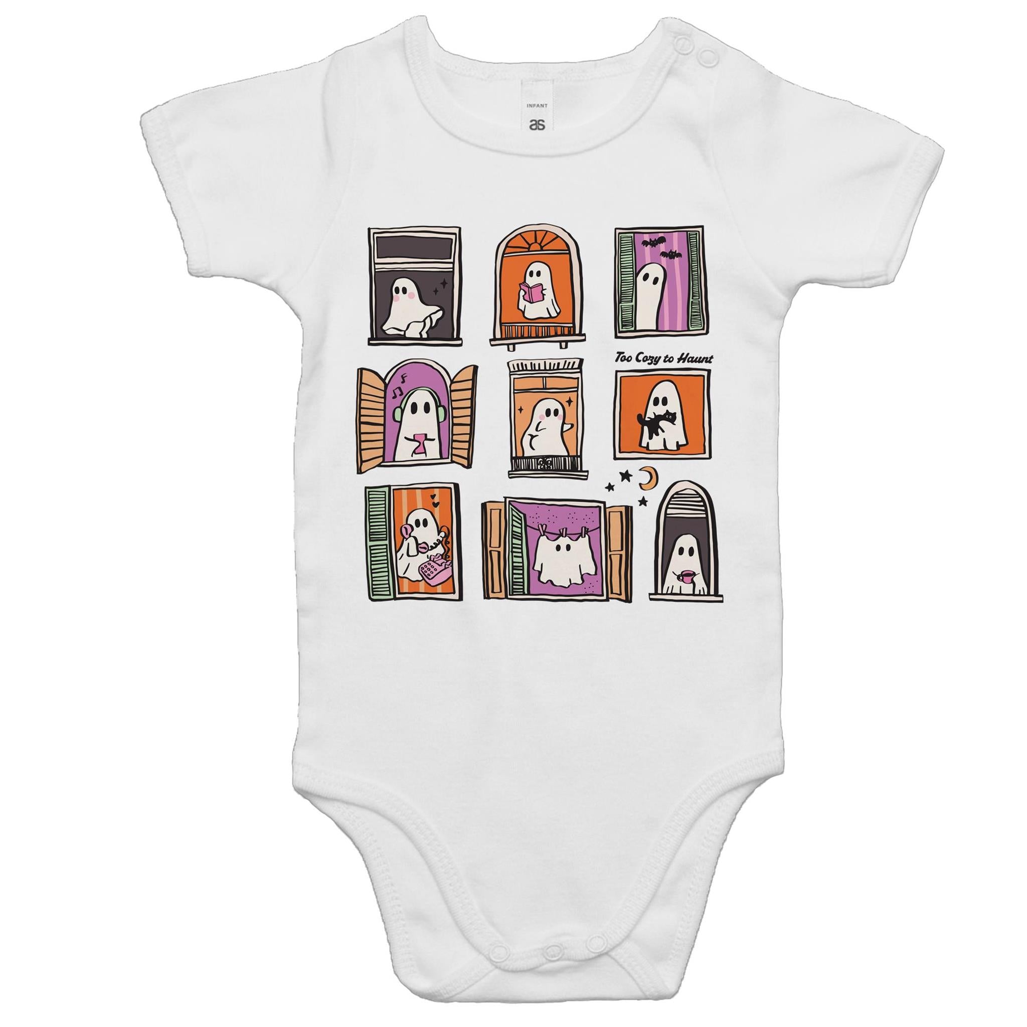 Ghosts In Windows - Baby Bodysuit White Baby Bodysuit Halloween Printed In Australia