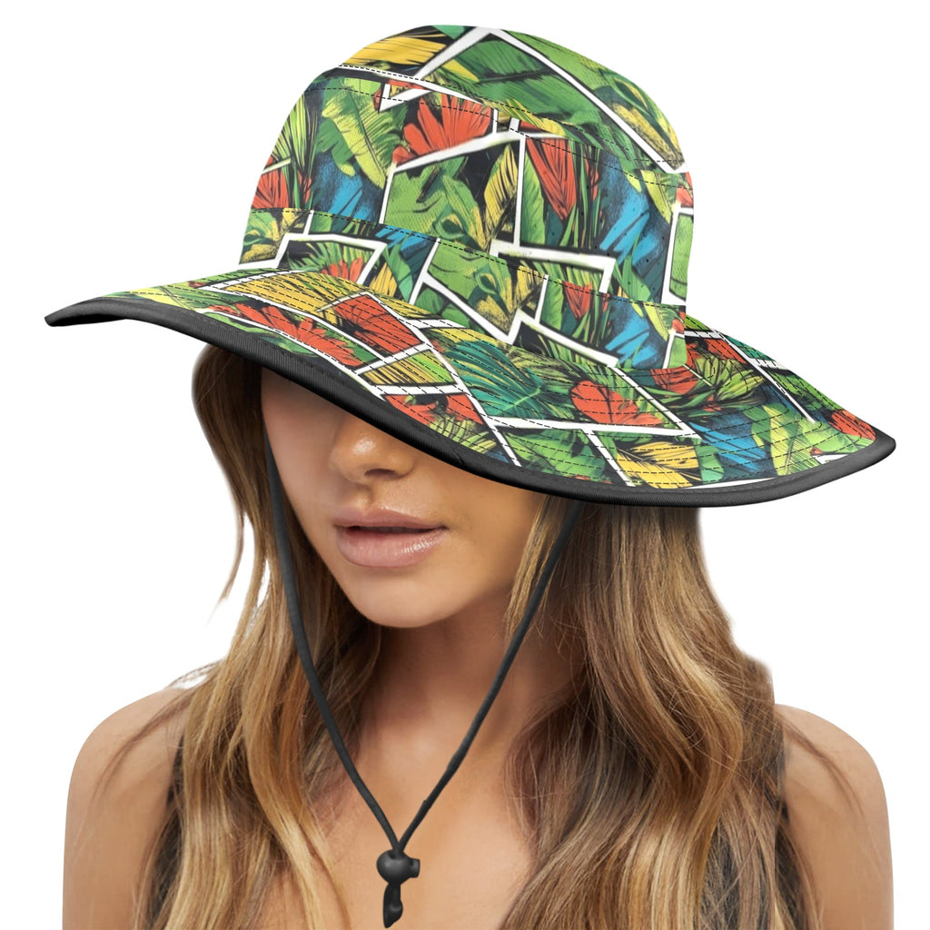 Tropical Comic Book Style Wide Brim Bucket Hat Wide Brim Bucket Hat comic Plants Printed Offshore