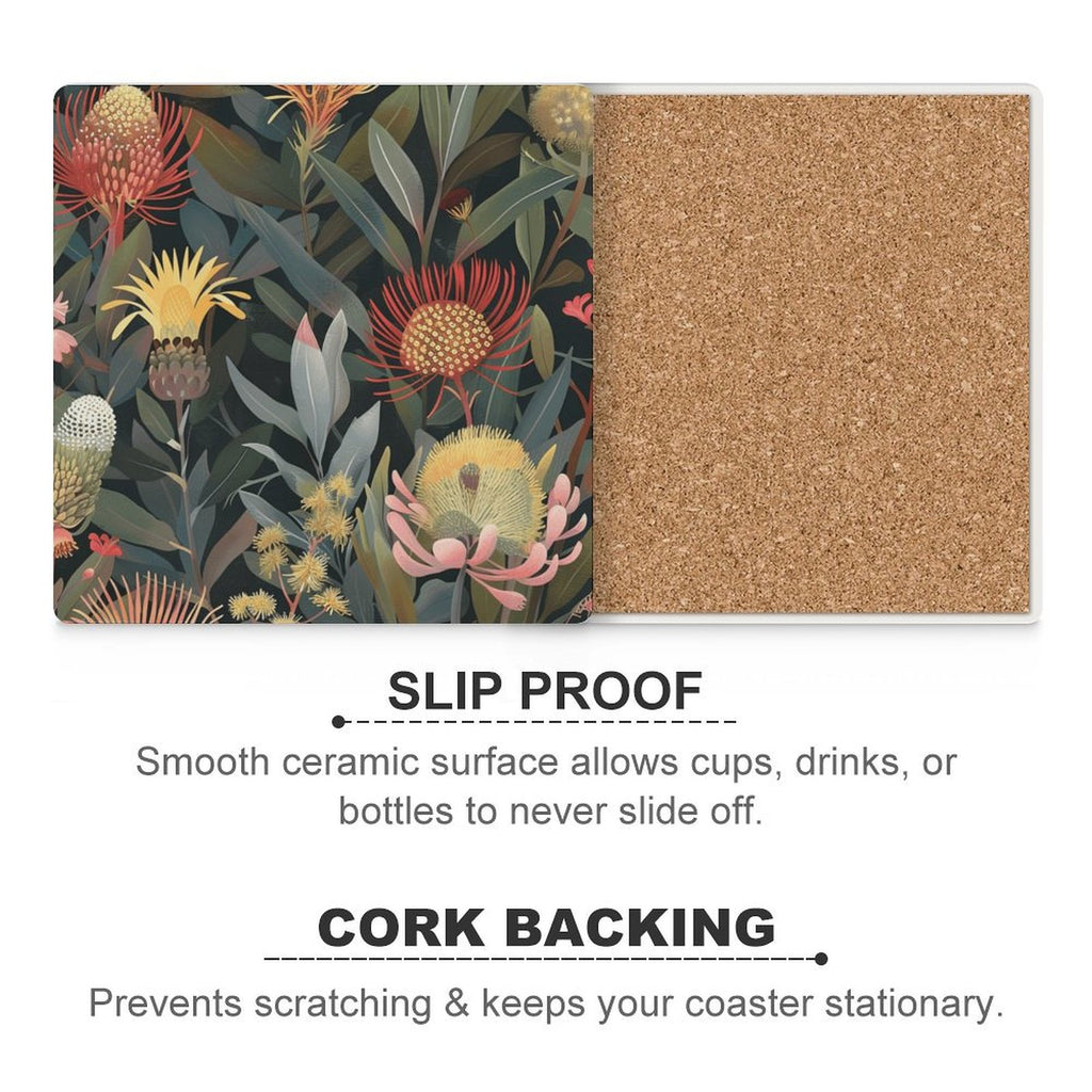 Australian Native Flowers - Ceramic Coasters (Square) Ceramic Coasters Plants Printed Offshore