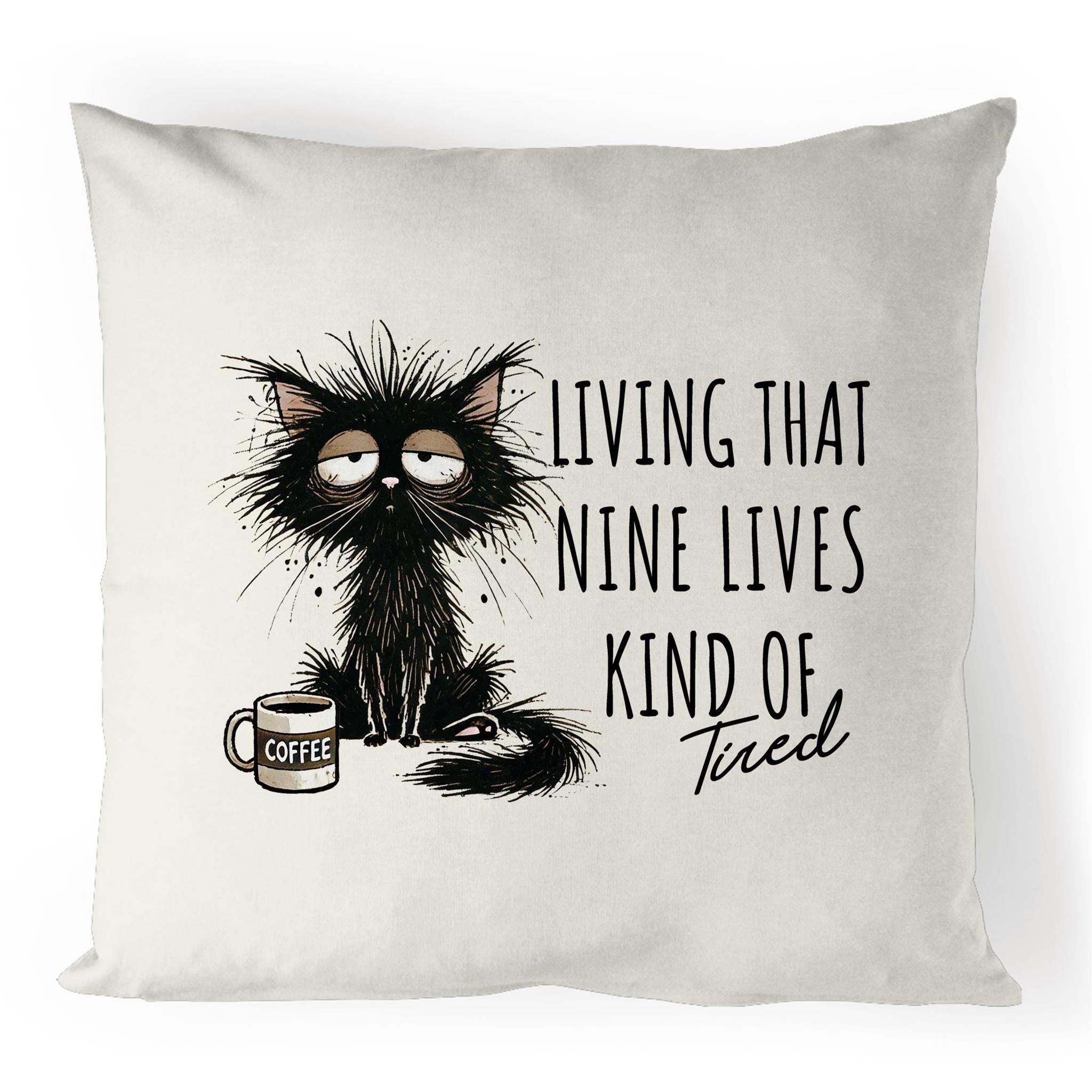Living That Nine Lives Kind Of Tired - 100% Linen Cushion Cover Default Title Linen Cushion Covers animal Printed In Australia