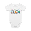 Science Characters AS Colour Baby Bodysuit White Baby Bodysuit Printed In Australia Science