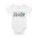 Science Characters AS Colour Baby Bodysuit White Baby Bodysuit Printed In Australia Science