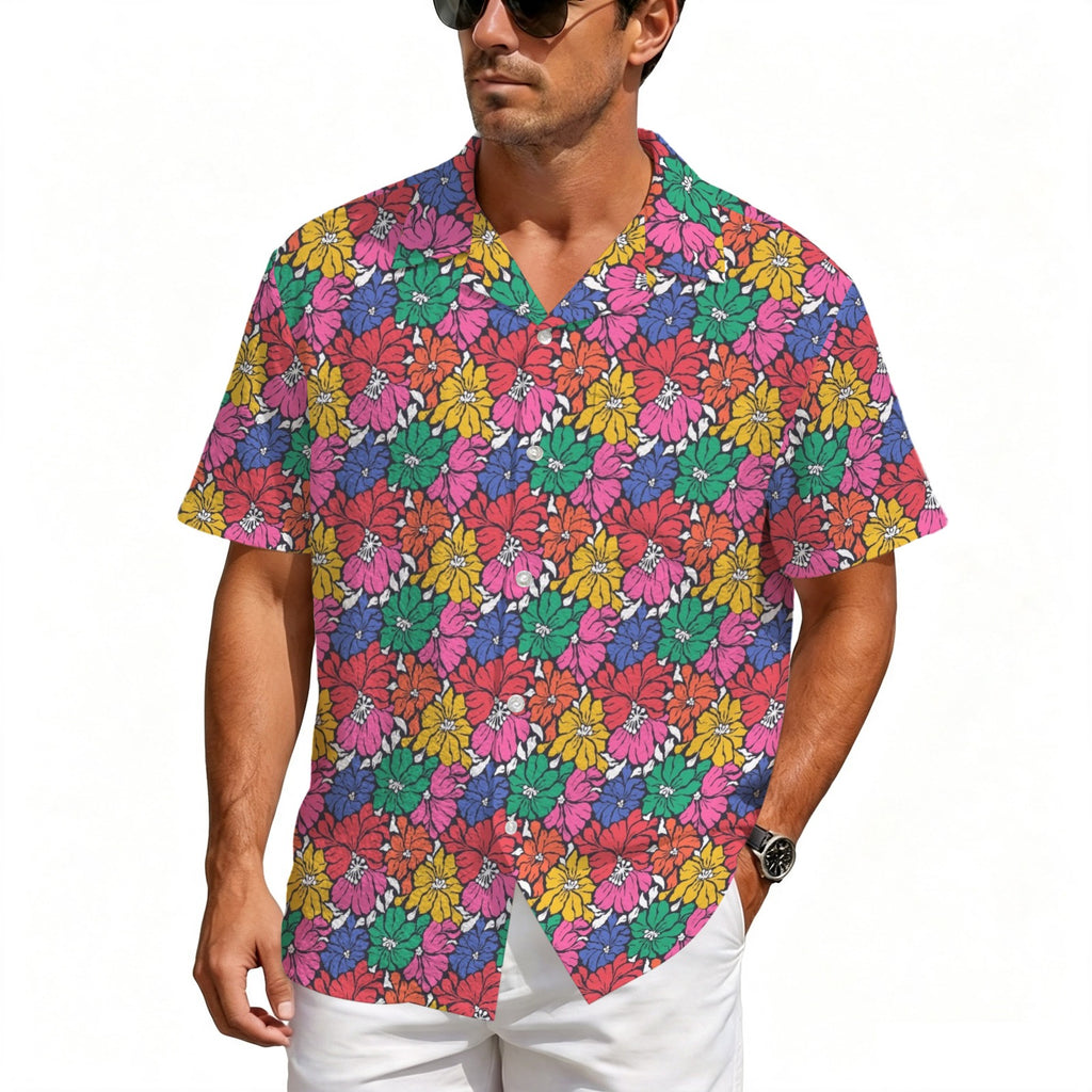 Bright And Bold Flowers Men's Crinkle Hawaiian Shirt
