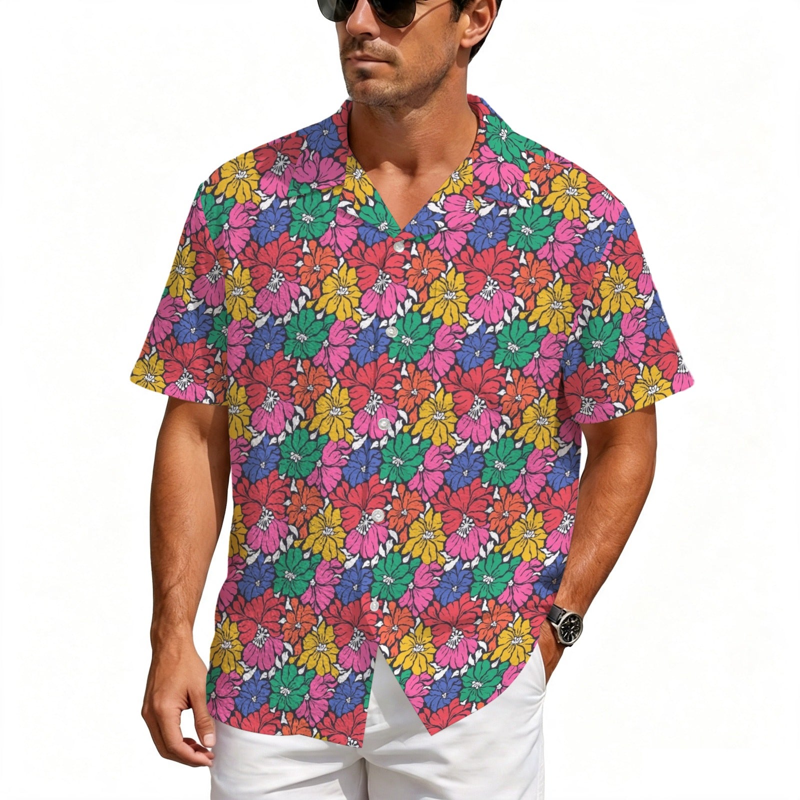 Bright And Bold Flowers Men's Crinkle Hawaiian Shirt