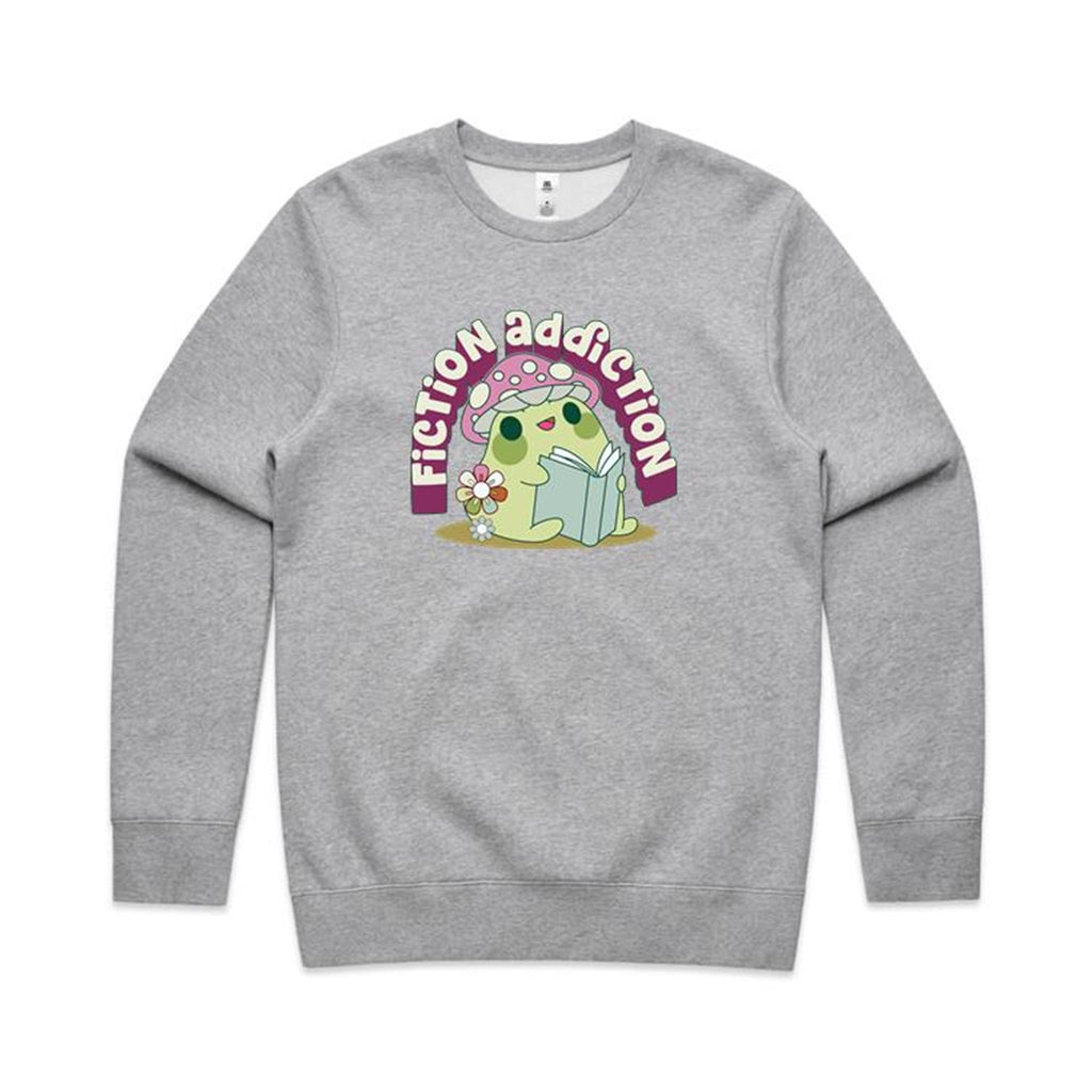 Fiction Addiction - AS Colour Stencil Crew Grey Marle Sweatshirt Printed In Australia Reading