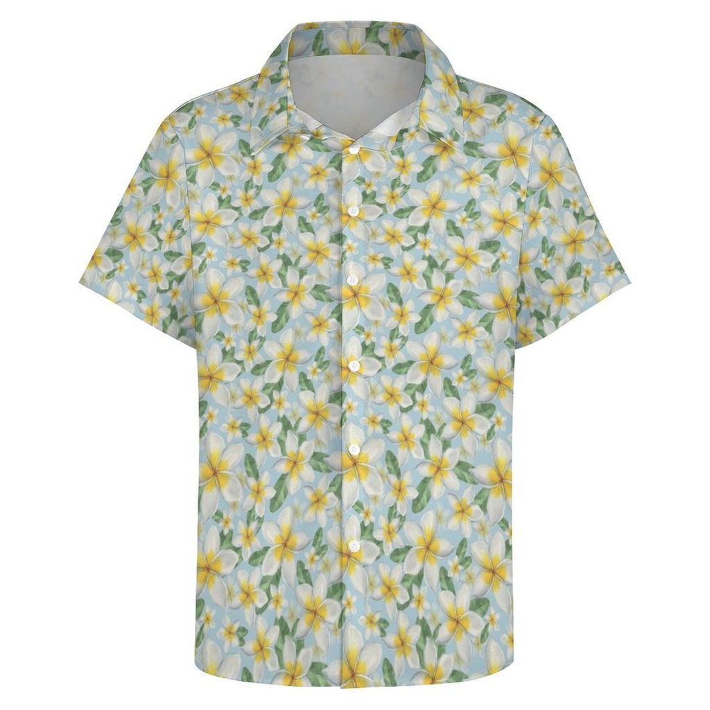 Delicate Frangipani Women's Collared Pocketless Short Sleeve Shirt