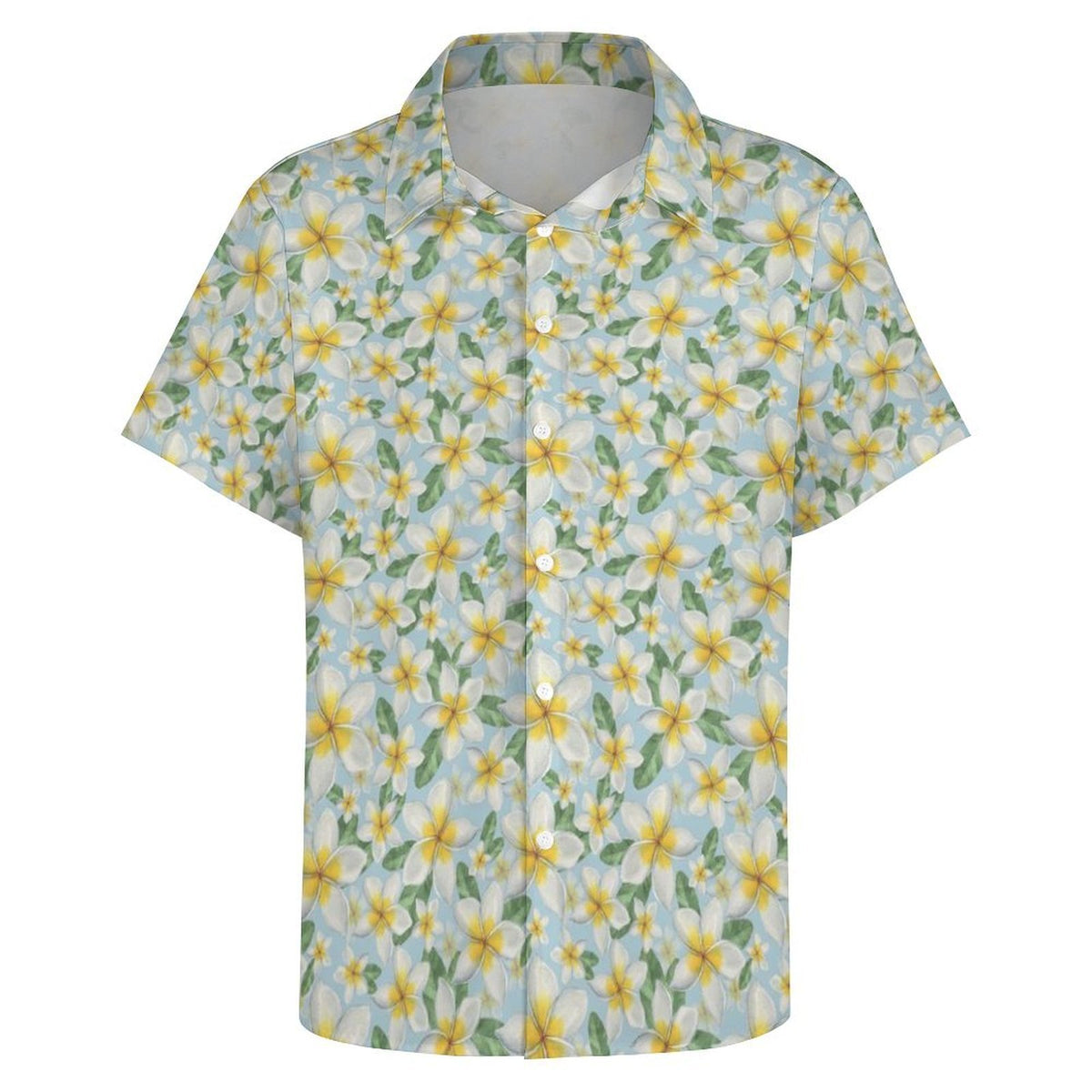 Delicate Frangipani Women's Collared Pocketless Short Sleeve Shirt