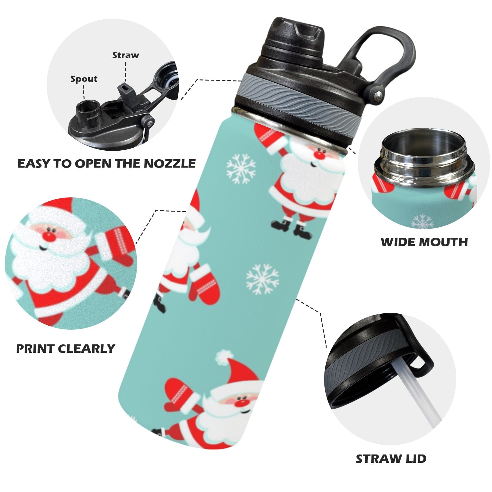 Santas - Insulated Water Bottle with Dual-Use Lid (18oz) Insulated Water Bottle with Dual-Use Lid (18oz) Christmas Printed Offshore