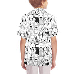 Black And White Dogs Senior Kids Hawaiian Shirt Senior Kids Hawaiian Shirt 8-15 animal Printed Offshore