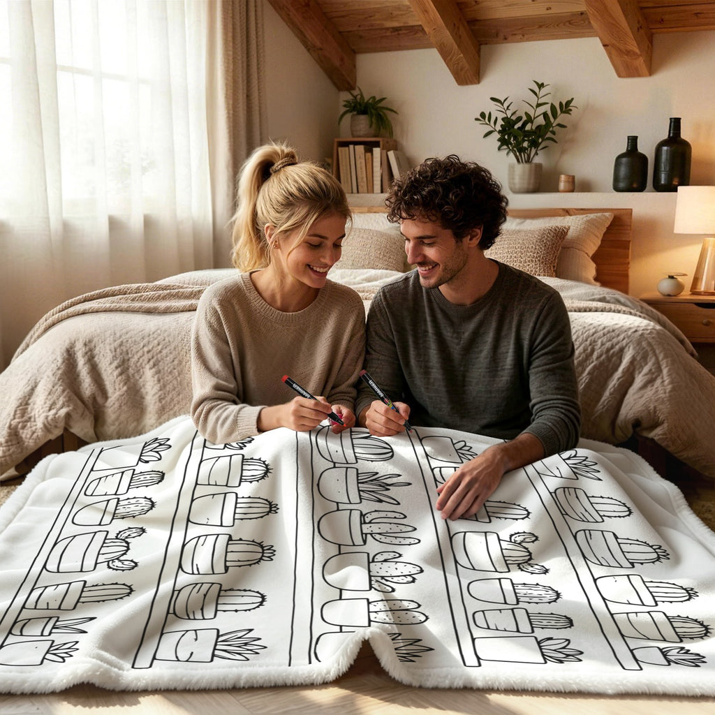 Cactus Plants On Shelves Colour Your Own Blanket 100×150cm